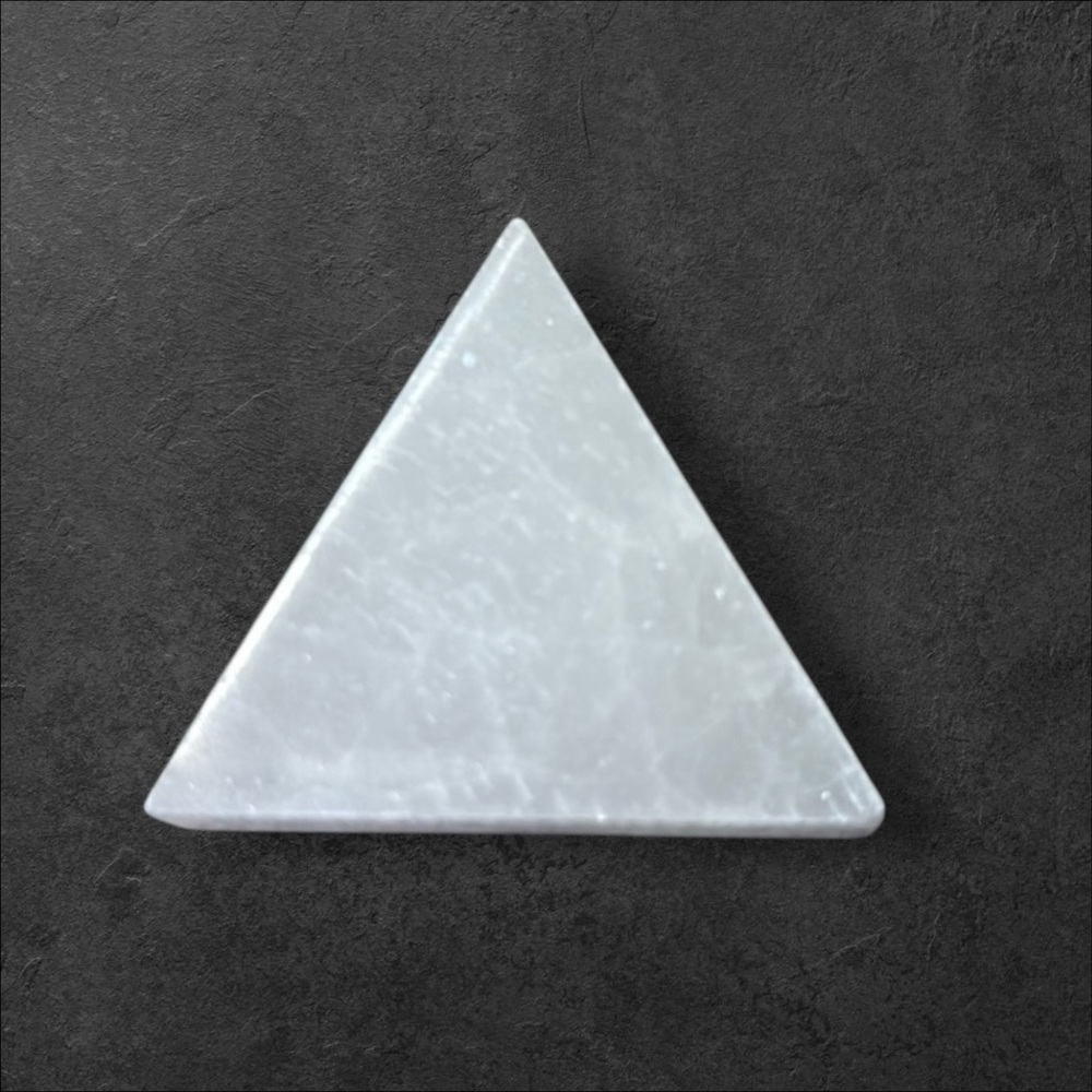 PRICE IS FIRM -Small Selenite Hand Carved Triangle Shaped Coaster Charging Plate